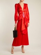 ALESSANDRA RICH Red V-neck crystal-embellished silk-satin dress | party glamour