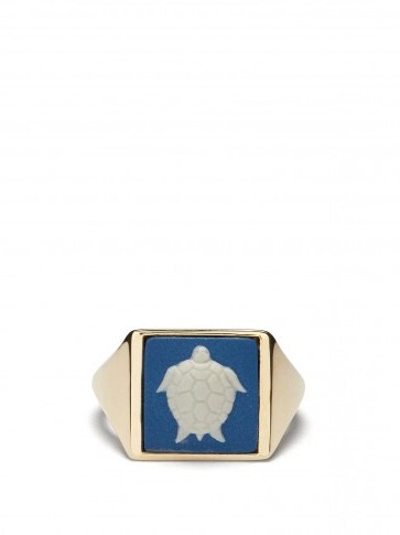 FERIAN Wedgewood blue and white turtle signet ring - flipped