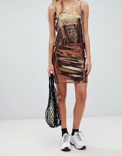 weekday sequin mini skirt in copper | sequined skirts - flipped