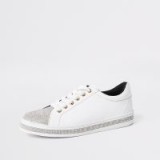 River Island White diamante embellished lace-up plimsolls | sports luxe footwear
