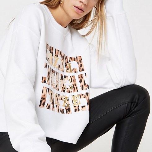 River Island White ‘luxe’ leopard print sweatshirt | slogan sweat top - flipped