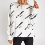 River Island White ‘rue saint’ print raw hem sweatshirt | monochrome slogan top