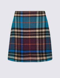 M&S COLLECTION Wool Rich Checked A-Line Mini Skirt in Blue Mix / tartan skirts
