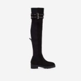 EGO Yoel Over The Knee Long Boot In Black Faux Suede – long eyelet strap boots