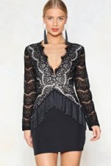 NASTY GAL You’re So Deep Tassel Dress in Black | lace bodycon | LBD | plunging party frock