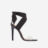 EGO Zabi Ribbon Lace Up Perspex Heel In Black Pat – ankle tie party heels