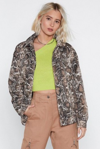 NASTY GAL A Moment Like Hiss Snake Jacket in Stone - flipped