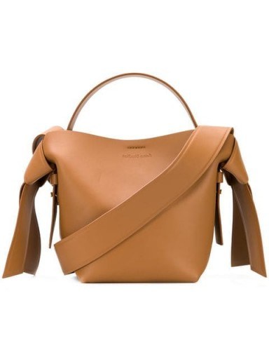 ACNE STUDIOS Musubi Mini shoulder bag in brown leather | small side knot detail handbag - flipped