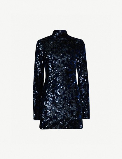 ALEXIS Rhapsody high-neck sequin-embellished velour dress in navy ~ blue bling party dress