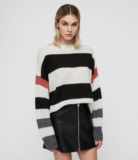 ALLSAINTS SUWA JUMPER chalk/black – oversized bold striped sweater - flipped