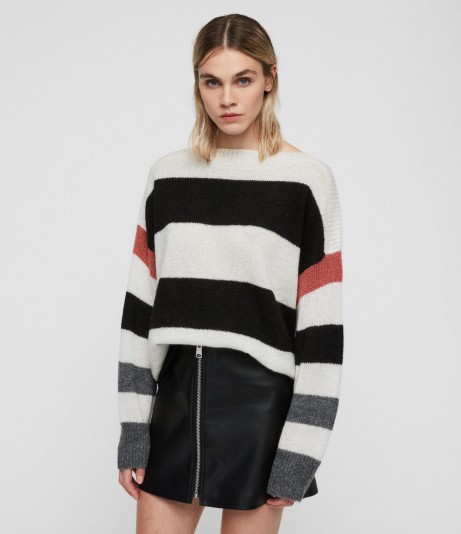 ALLSAINTS SUWA JUMPER chalk/black – oversized bold striped sweater