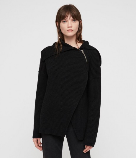 ALLSAINTS TALLIS CARDIGAN black – asymmetric knit