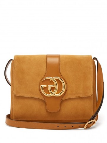 GUCCI Arli GG suede and leather cross-body bag in tan / designer logo bags - flipped