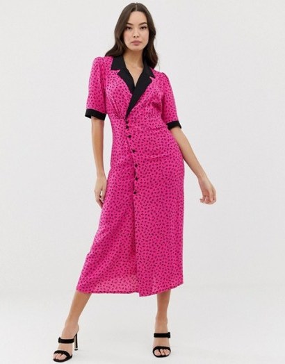 ASOS DESIGN collared wrap midi dress in ditsy floral/pink | vintage style fashion - flipped