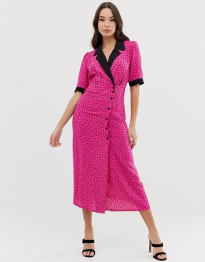 ASOS DESIGN collared wrap midi dress in ditsy floral/pink | vintage style fashion