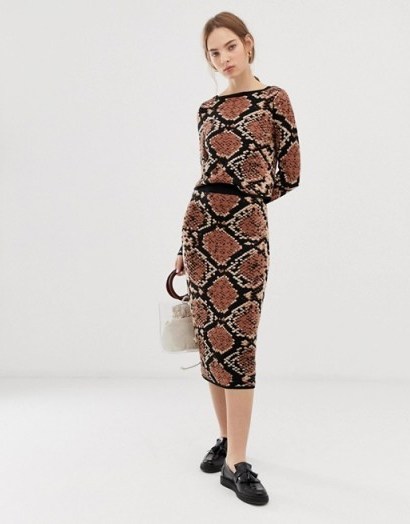 ASOS DESIGN snake pattern co-ord skirt – brown reptile prints - flipped