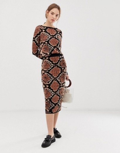 ASOS DESIGN snake pattern co-ord skirt – brown reptile prints