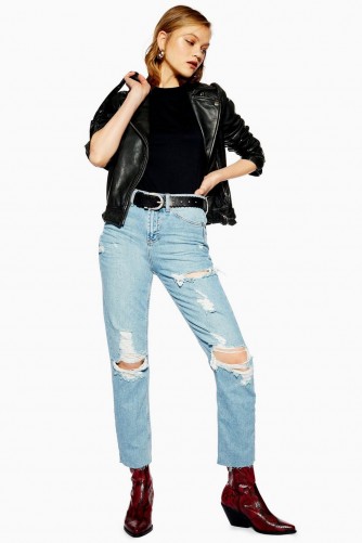 Topshop Authentic Destroy Rip Straight Jeans in blue | ripped denim