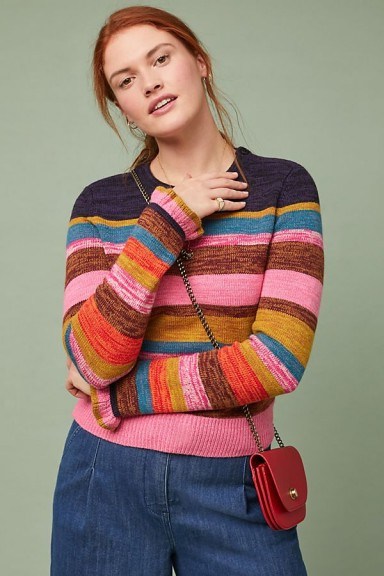 MOTH Leive Striped Sweater in Medium Pink | ruffle cuffed jumpers - flipped