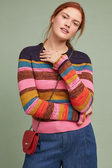 MOTH Leive Striped Sweater in Medium Pink | ruffle cuffed jumpers
