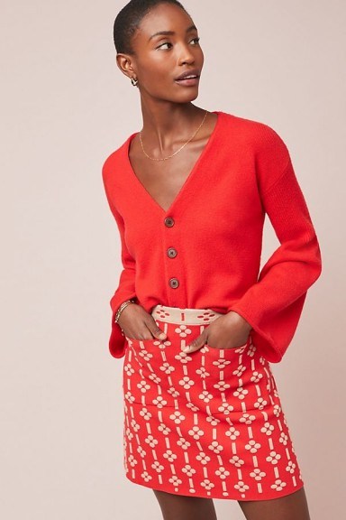 Maeve Quant Mini Skirt in Red Motif | textured retro fashion - flipped