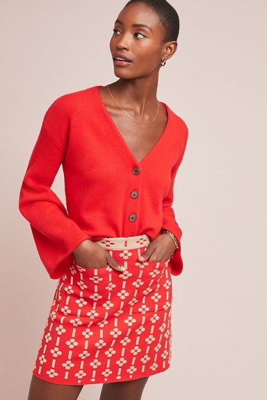 Maeve Quant Mini Skirt in Red Motif | textured retro fashion