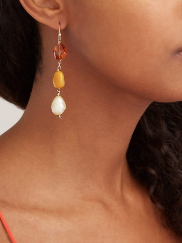 JADE JAGGER Baroque pearl, opal & citrine 18kt gold drop earrings