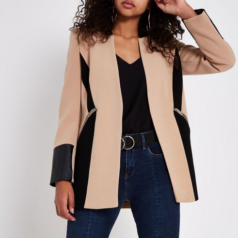 RIVER ISLAND Beige colour block blazer – light-brown and black colourblock jacket