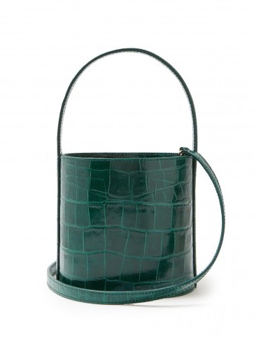 STAUD Bissett green crocodile-effect leather bucket bag - flipped