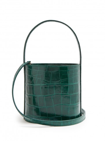 STAUD Bissett green crocodile-effect leather bucket bag