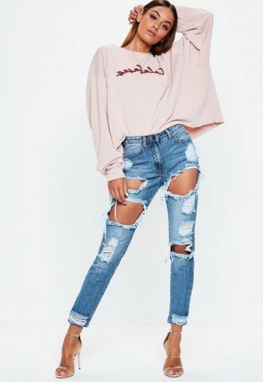 MISSGUIDED blue riot high rise ripped jeans ~ destroyed denim - flipped