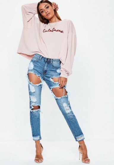 MISSGUIDED blue riot high rise ripped jeans ~ destroyed denim