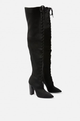 Topshop BOUJIE High Leg Boots in black | front lace up over the knee boot - flipped