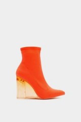 NASTY GAL Bright and Early Wedge Bootie in Orange – lucite wedged heel