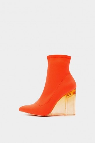NASTY GAL Bright and Early Wedge Bootie in Orange – lucite wedged heel - flipped