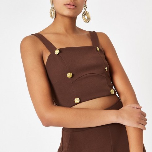 River Island Brown button detail crop top – strappy cropped tops - flipped