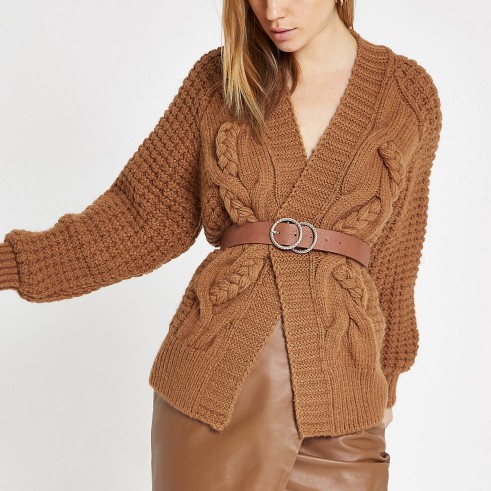 River Island Brown cable knit cardigan – chunky cardi