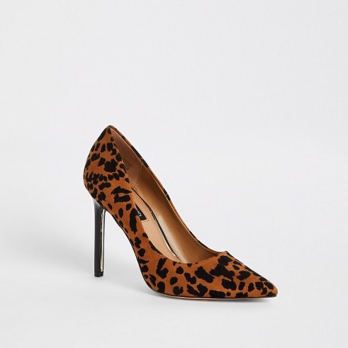 River Island Brown leopard print court shoes – animal courts - flipped