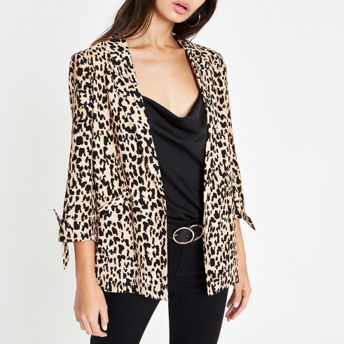 River Island Brown leopard print tie sleeve blazer – animal prints