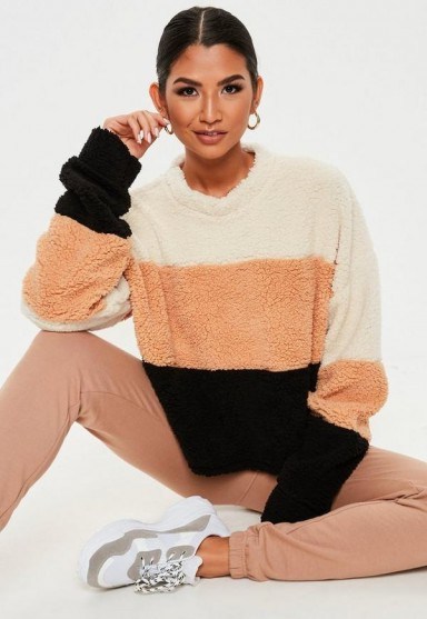 MISSGUIDED camel colour block teddy cropped sweatshirt - flipped