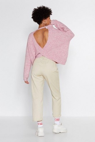 NASTY GAL Chill Out Oversized Sweater in Rose – pink open back jumper - flipped