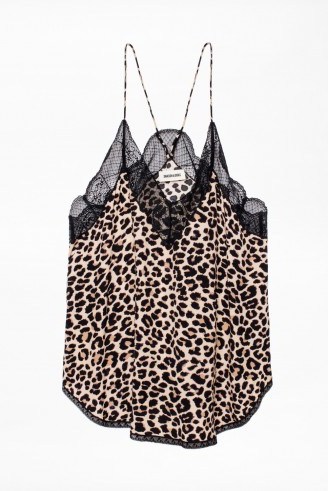 Zadig & Voltaire CHRISTY LEO CAMISOLE ~ lace trimmed cami ~ animal prints - flipped