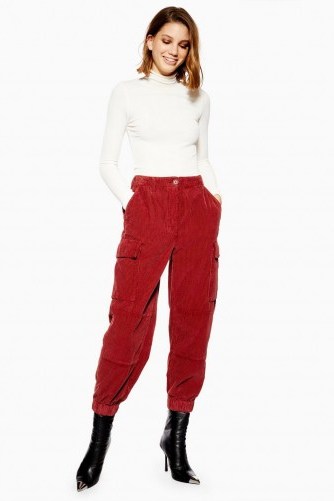 TOPSHOP Chunky Corduroy Trousers in brick – cuffed cord pants - flipped