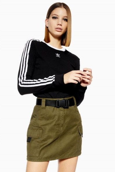 Topshop Clip Belt Utility Denim Skirt in khaki | green mini - flipped