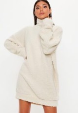 MISSGUIDED cream borg high neck sweat dress ~ for slouchy days