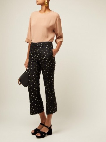 ROCHAS Cropped black cotton-blend floral-jacquard trousers ~ retro pants - flipped