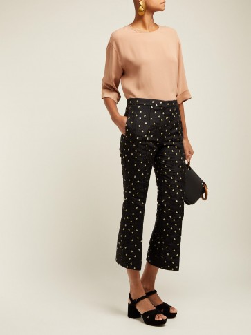 ROCHAS Cropped black cotton-blend floral-jacquard trousers ~ retro pants