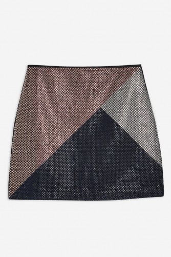 TOPSHOP Crystal A-Line Denim Skirt / front embellished mini