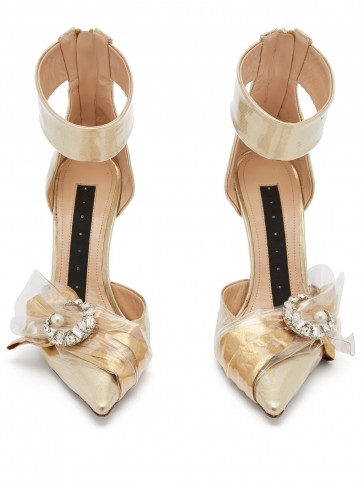 MIDNIGHT 00 Crystal-embellished ankle-tie gold lamé pumps ~ luxe event heels