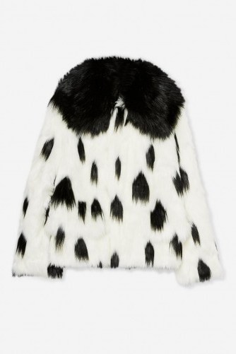 Topshop Dalmation Print Faux Fur Coat in Monochrome | black and white winter jacket - flipped